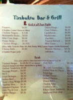 Timbuktu menu
