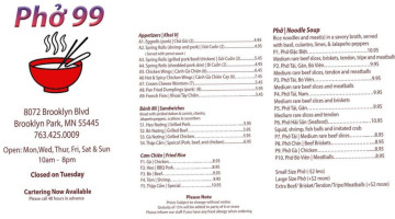 Pho 99 menu