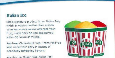 Rita's Italian Ice Frozen Custard menu