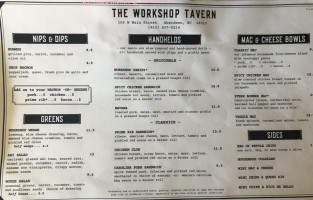 The Workshop Tavern menu
