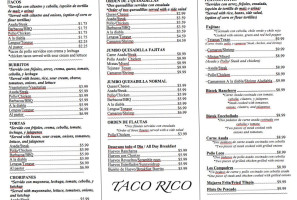 Taco Rico menu