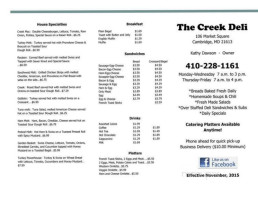 The Creek Deli menu