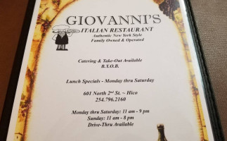 Giovannis One menu