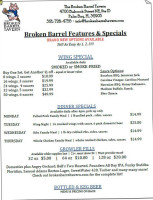 The Broken Barrel Tavern menu