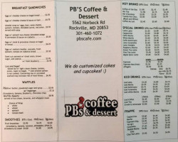 Pb's Coffee Dessert menu