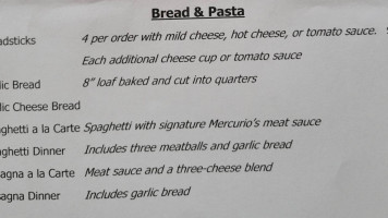 Mecurio's Pizza menu
