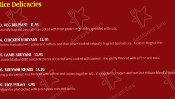 Masala Fine Indian Cuisine menu
