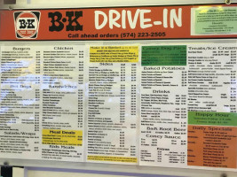 B K Drive In menu