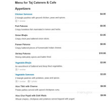 Taj Caterers Cafe menu