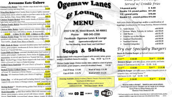 Ogemaw Lanes Lounge menu