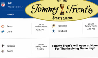 Tommy Trent's Sports Saloon menu
