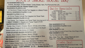 Rick's Smokehouse Barbecue menu