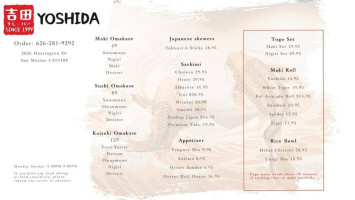 Yoshida Sushi Bar menu