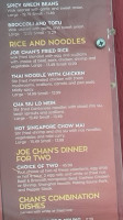 Joe Chan's Asian Bistro Steakhouse menu
