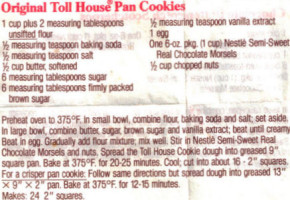 Nestle Toll House menu