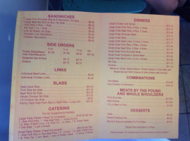 Jay Bee's B-q menu