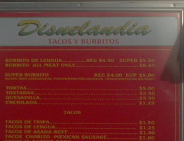 Disnelandia Tacos menu