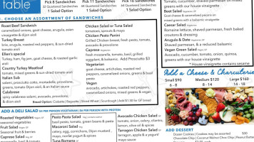 Blue Table menu