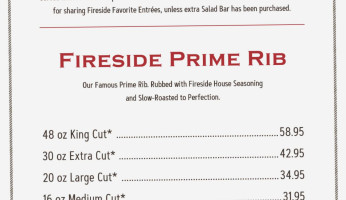 Fireside Steakhouse Lounge menu