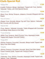 Sukiya Japanese Steakhouse menu