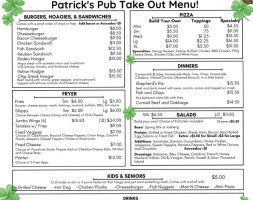 Patrick's Pub menu