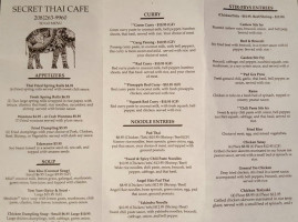 Secret Thai Cafe menu