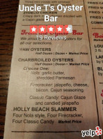 Uncle T's Oyster menu