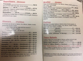 Fajitas Mexican menu