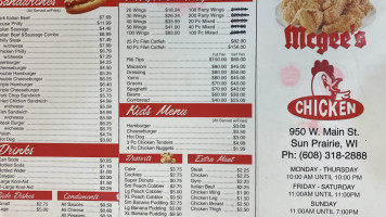 Mcgee's Chicken menu