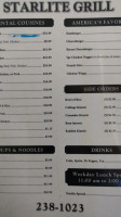 Starlite Grill menu