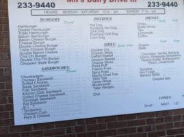 Mil's Dairy Drive-in menu