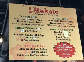 Makoto Japanese Buffet menu