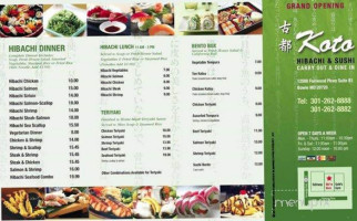 Koto Sushi Cafe menu