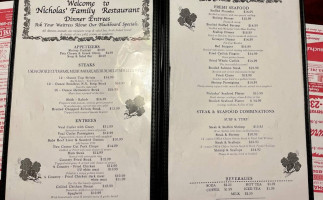 Nicholas' Family Restaurant menu