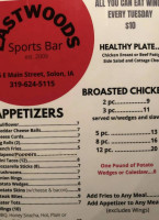 Eastwood's Sports menu