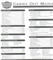 Western Sizzlin Steak House menu