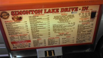 Simonton Lake Drive In menu