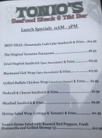 Tonio's Seafood Shack Tiki menu