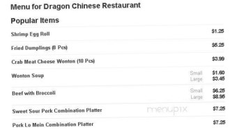 Dragon Chinese Food menu