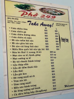 Pho 249 menu