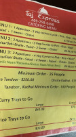 Taj Express menu