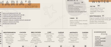 Maria's Pizzaria menu