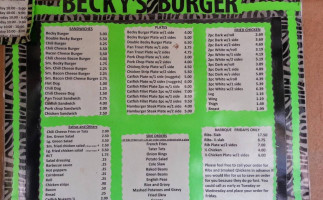 Becky's Burgers menu
