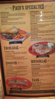 Pacos Mexican menu