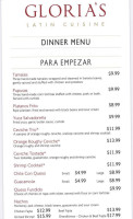 Gloria's Latin Cuisine menu