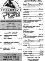 Villanova's Pizza menu