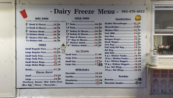 Dairy Freeze menu