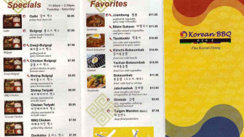 Korean Bbq menu