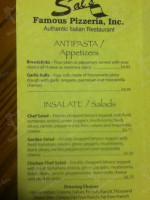 Sal's Famous Pizzaria menu