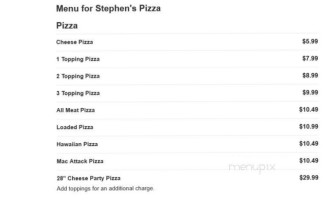 Stephen's Pizza menu